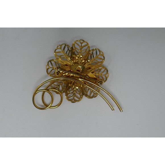 Gold Tone Purple Colored Rhinestones Flower Pin Brooch - Picture 8 of 9